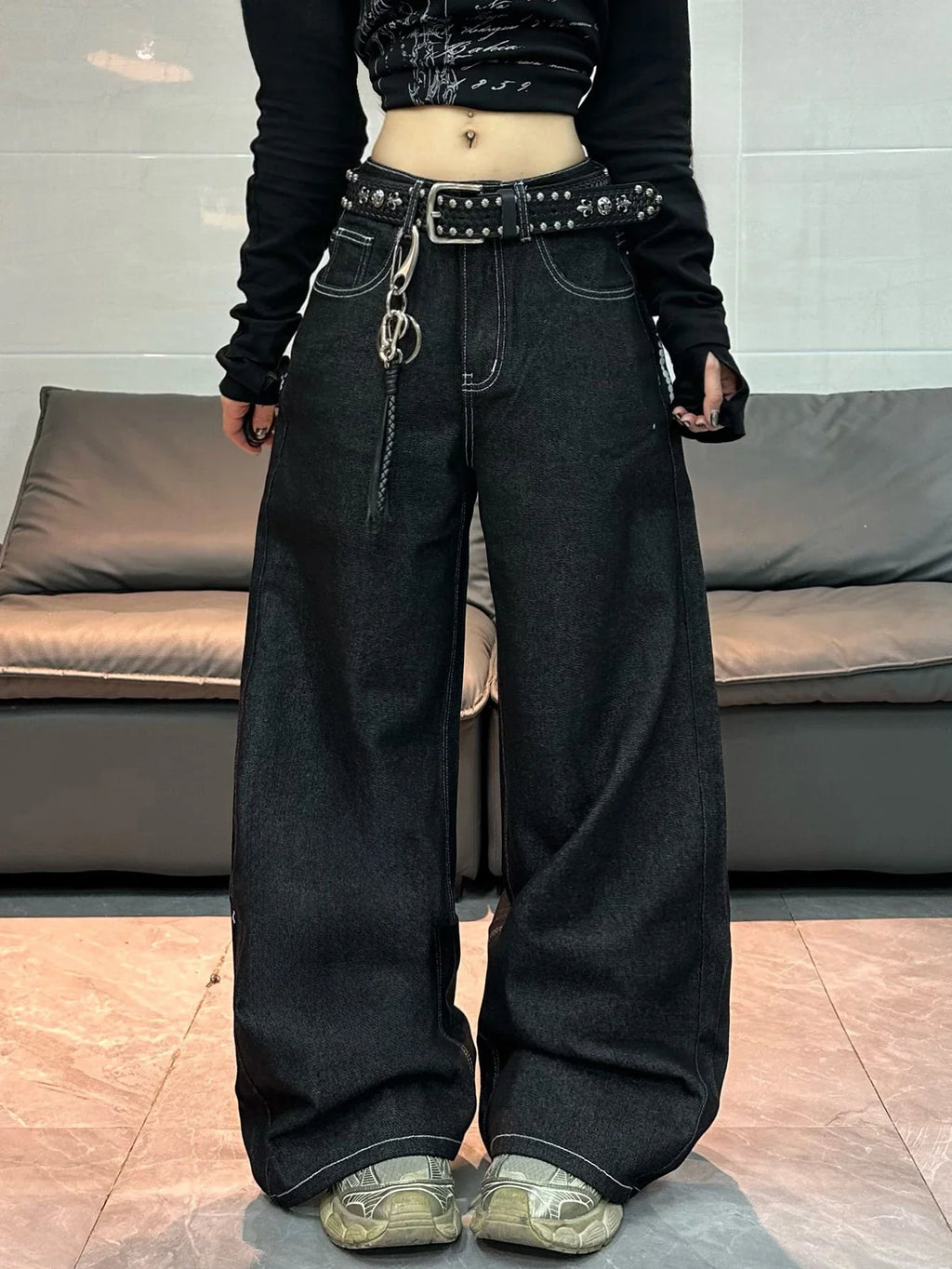 1 Pc American Retro Wing Print Loose Jeans, Street Trend Fashionable