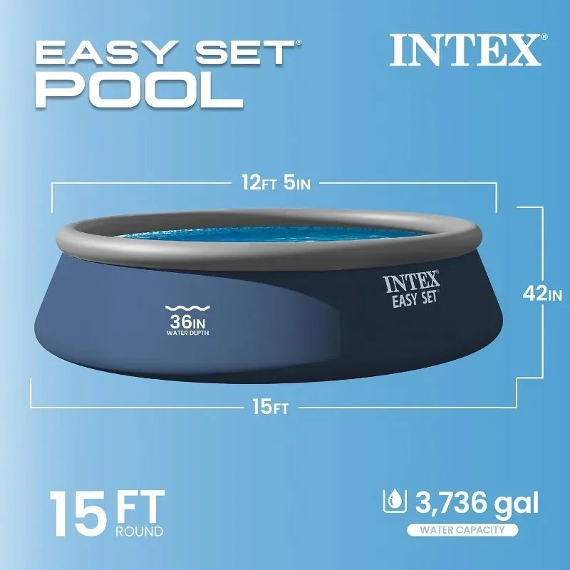 INTEX Inflatable Above-Ground Swimming Pool, Easy Set 15ft x 42in w/Filter Pump & Ladder