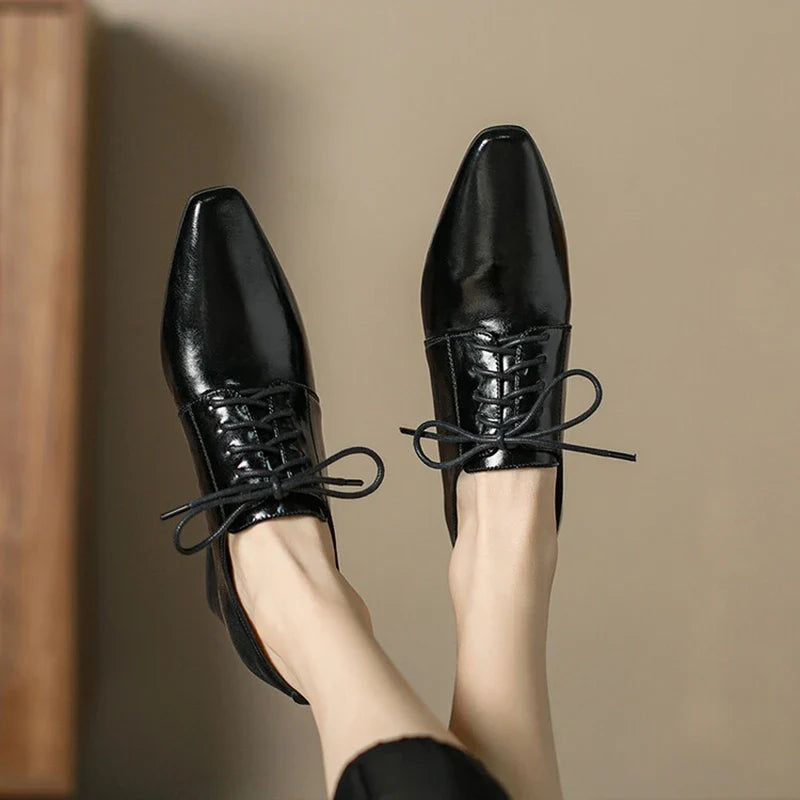 NEW Spring/Autumn Women Pumps Square Toe Chunky Heel Shoes Concise Split Leather Shoes for Women Lace-up Handmade Women Shoes
