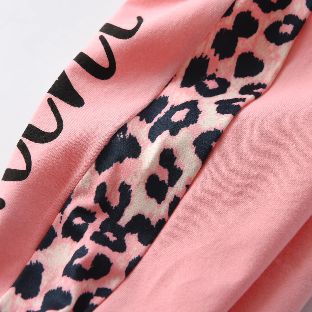 Infant Baby Girl Clothes Set Long Sleeve "Mama's Mini" Print Pullover Sports Hooded Tops and Leopard Pants Outfits Set