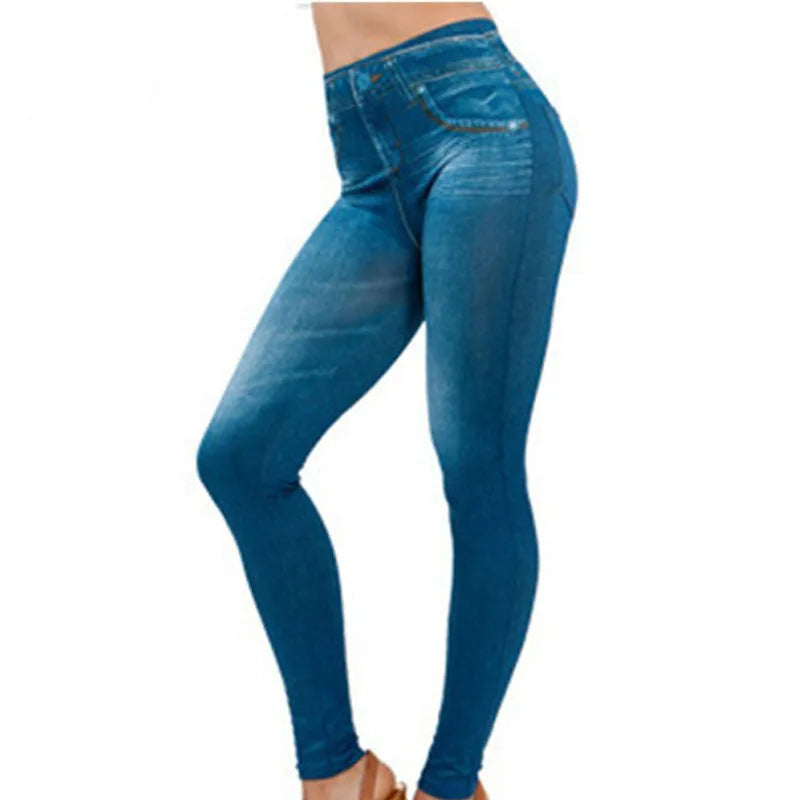 1pcs Women's Denim Print Leggings Females Fashion Slim Leggings Faux