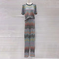 CHUJIE 2026 Summer New, Stylish And Versatile, Round Neck Colorful Contrast Striped, Short-sleeve Knitted Top + Trousers Set