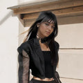 Y2k Korean Style Clothing Black 2 Piece Sets Women Hollow Out Mesh Grunge Simple Sping Streetwear High Waist Pants Outfit Sets