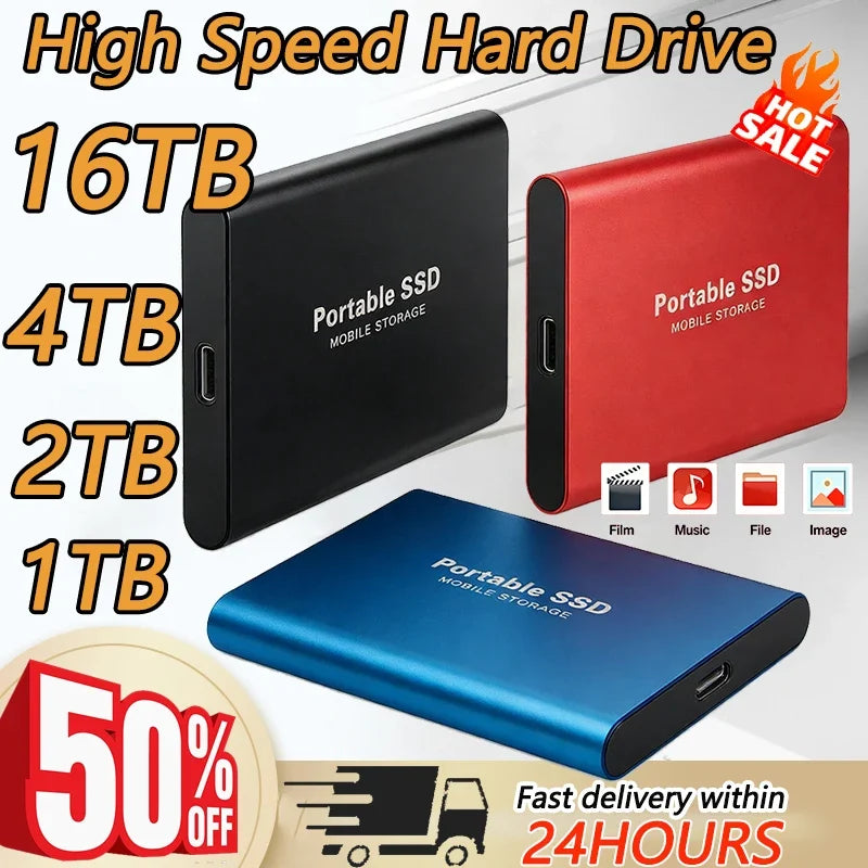 16TB Large Capacity External Hard Drive Quiet Operation Mobile Storage