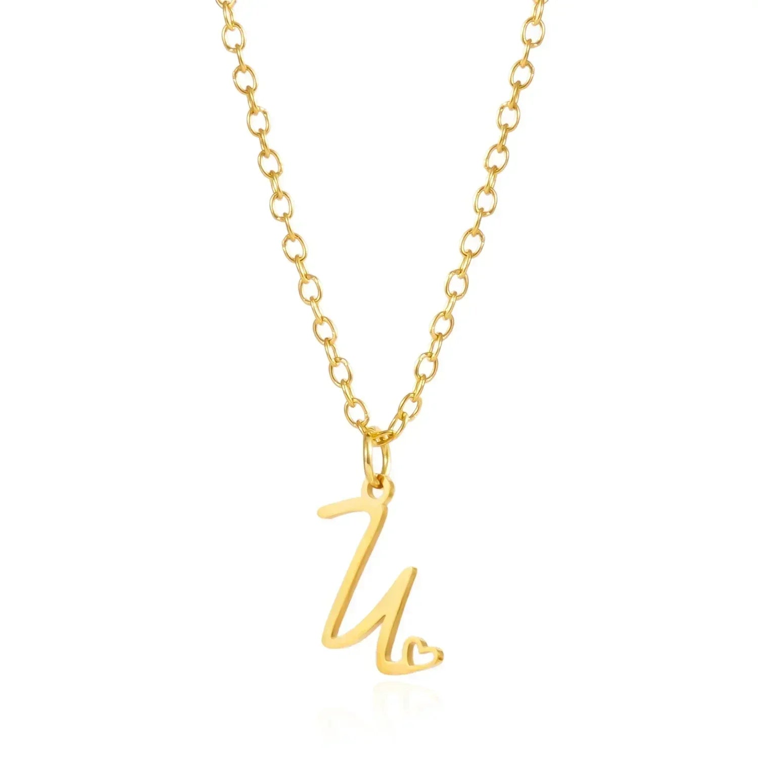 26 Initial Letters Heart Pendant Stainless Steel Necklace for Women Gold Color A-Z Alphabet Choker Chain Birthday Jewelry Gift