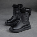 Koznoy 5cm Natural Genuine Leather Chunky Cow Spring Rubber Ankle Boots Soft Soled Winter Plush Flats Booties Autumn Women Shoes