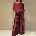 Fashion 2 Pieces Sets Women Elegant Off-shoulder Loose Tops And Satin Wide Leg Pants Sets 2026 Spring Casual Suit Woman Clothes