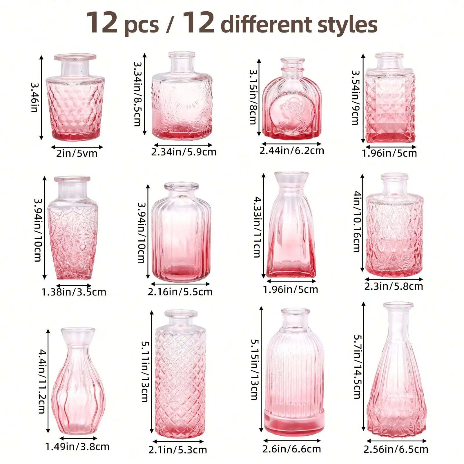 12 Pack Glass Bud Vase Set, Small Vintage Flower Vases for