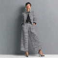 Fashionable Commuter Women's Suit Casual Solid Color Lapel Cardigan Short Jacket Paired With Loose Wide-leg Pants Two-piece Set