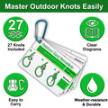 27 Knots Camping Hiking Guide Cards Set, Durable PVC Portable Reference with Carabiner Keychain, for Tent Setup & Outdoor Usage.
