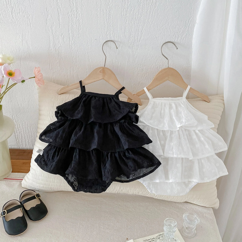 Korea Fashion Baby Girls Camisole Romepr Princess Cotton Sling Infant Bodysuit Dress Baby Outfit 0-2 Years Old