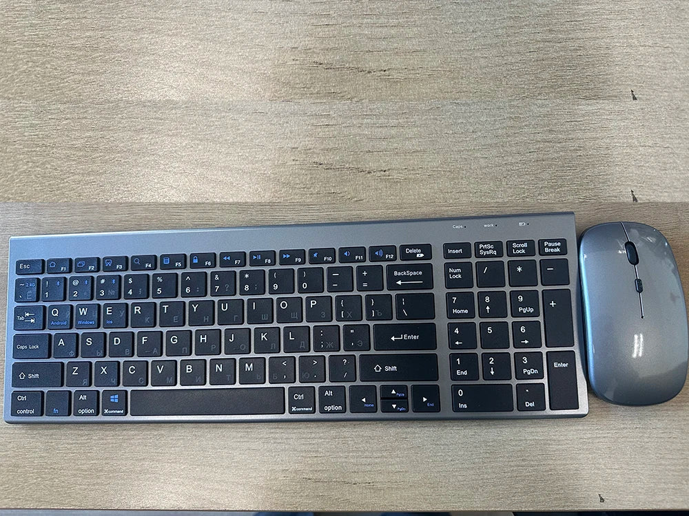 Gray Bluetooth 5.0 & 2.4G Wireless Keyboard Mouse Combo Rechargeable Full Size Wireless Keyboard for Notebook Laptop