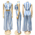 New African Fashion Women Casual Two Piece Set Striped Printed Sleeveless Pockets Crop Vest Top And Wide Leg Pants Set