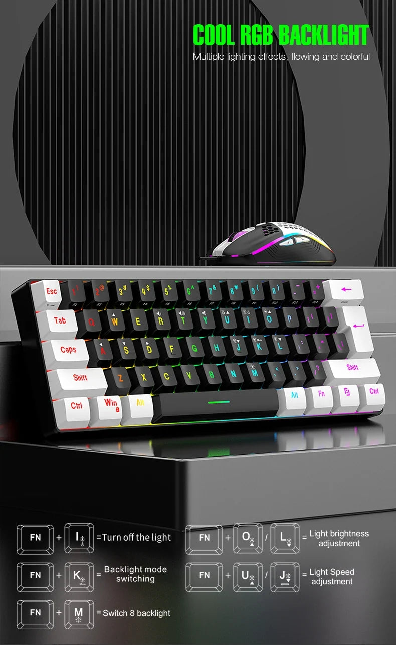 Wired 61-Key Mini Keyboard and Mouse Combo with RGB Backlight - Keyboard Mouse Set for Desktop or Laptop Computers