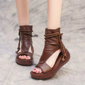 GKTINOO 2026 New Summer Black Women Leather Sandals Cool Boots Platform Shoes Wedges Sandals Women Shoes Fashion Outdoor Sandals