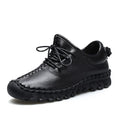 Handmade Genuine Leather Women Shoes Fashion Casual Sneakers Retro Flats Ladies Lacing Loafers Breathable Vulcanized Shoes