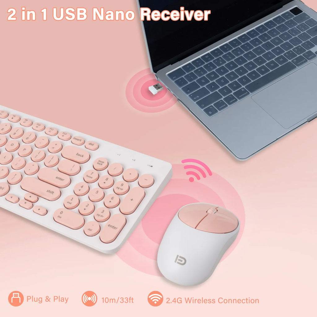 1 Set of 2.4G Wireless Keyboard and Mouse, Portable 95-key Multimedia key Office Mouse Kits, Silent Round Keyheads keyboard Mice