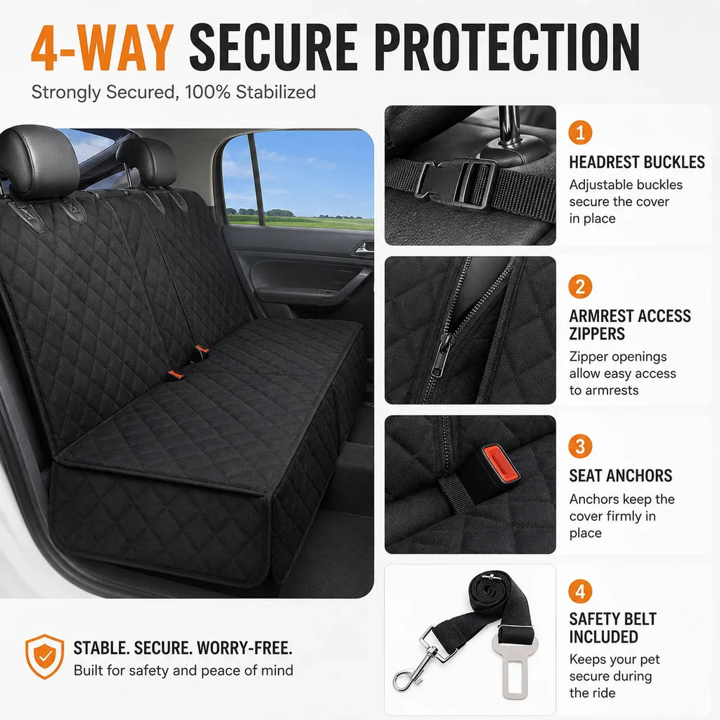 Waterproof Dog Car Seat Cover Rear Bench Pet Seat Protector Lightweight Quilted Back Seat Mat for Dogs Cats SUVs Cars Trucks