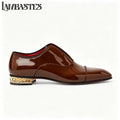 Gold Geometric Heel Patent Leather Mens Loafers Polished Glossy Upper Red Lining Formal Dress Shoes Embossed Gold Heel Loafers