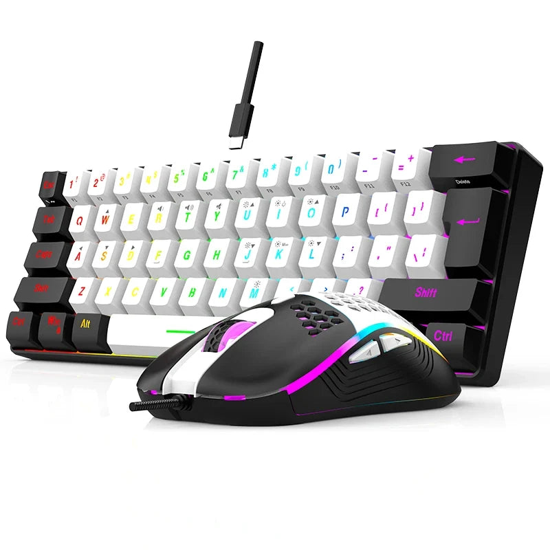 Wired 61-Key Mini Keyboard and Mouse Combo with RGB Backlight - Keyboard Mouse Set for Desktop or Laptop Computers