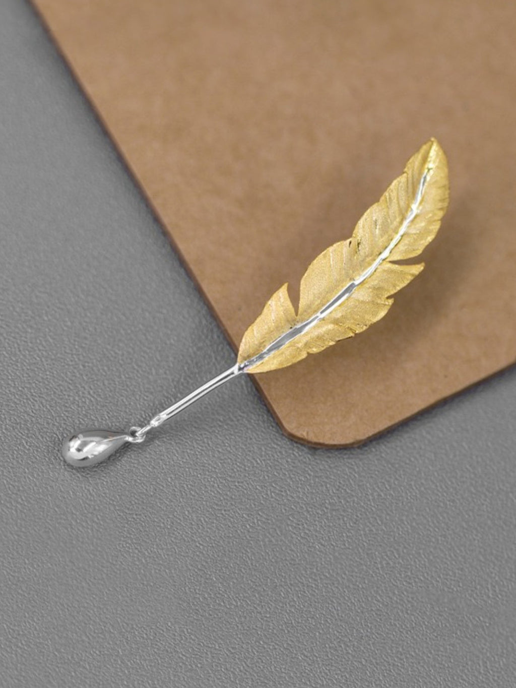 Silver-Plated Feather Brooch