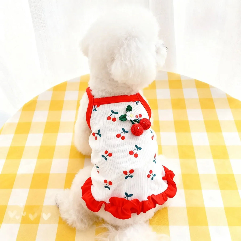 Dog Vest Cute Cherry Clothing for Small Dog Vest Summer Cooling Cat Vest Falbala Pet Clothes for Dog Breathable Soft Cat Clothes