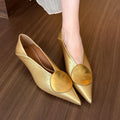 New Designer Pointed Toe Women High Heel Shoes Fashion Gold Metal Shallow Slip on Single Shoes Thin Low Heel Dress Pumps