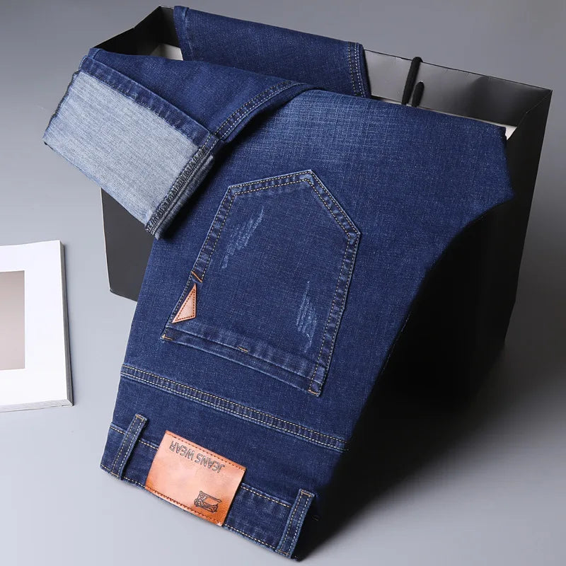   2025 Men NEW Men's Fashion Business Jeans Classic Style Casual Stretch Slim Jean Pants Male Brand Denim Trousers Black Blue Me