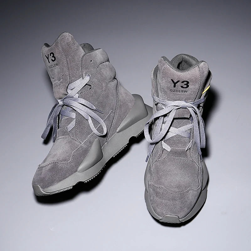 High-top Men's Sneakers Cow Suede Original Design Casual Boots Non-slip Wearable Women's Sneakers Round-toe Cool  Sports Shoes