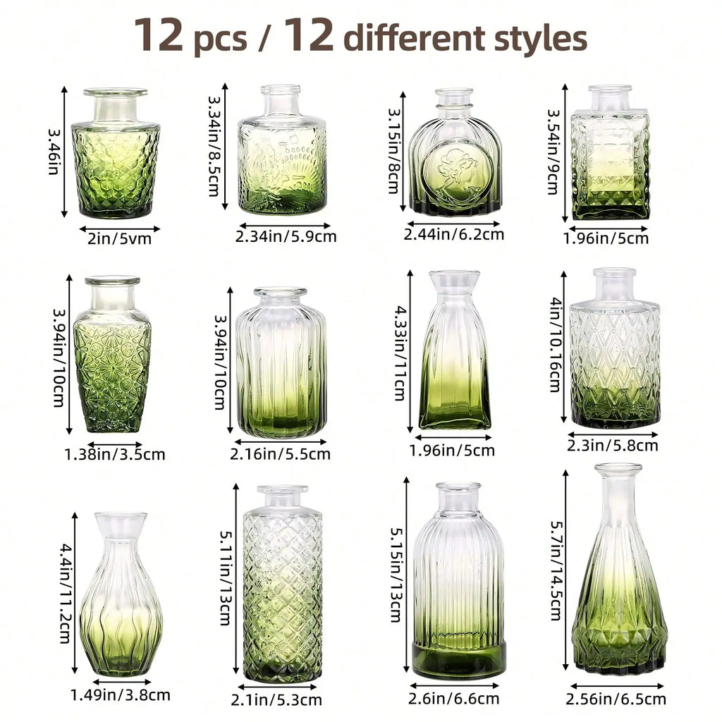 12 Pack Glass Bud Vase Set, Small Vintage Flower Vases for