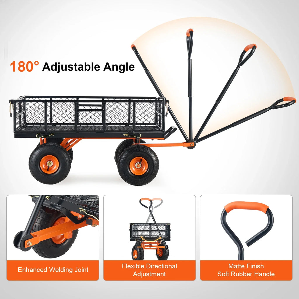 SucceBuy Garden Cart Sturdy Metal Utility Wagon with Simple Assembly Versatile Dump Cart Wheelbarrow with 400/880lbs Capacity