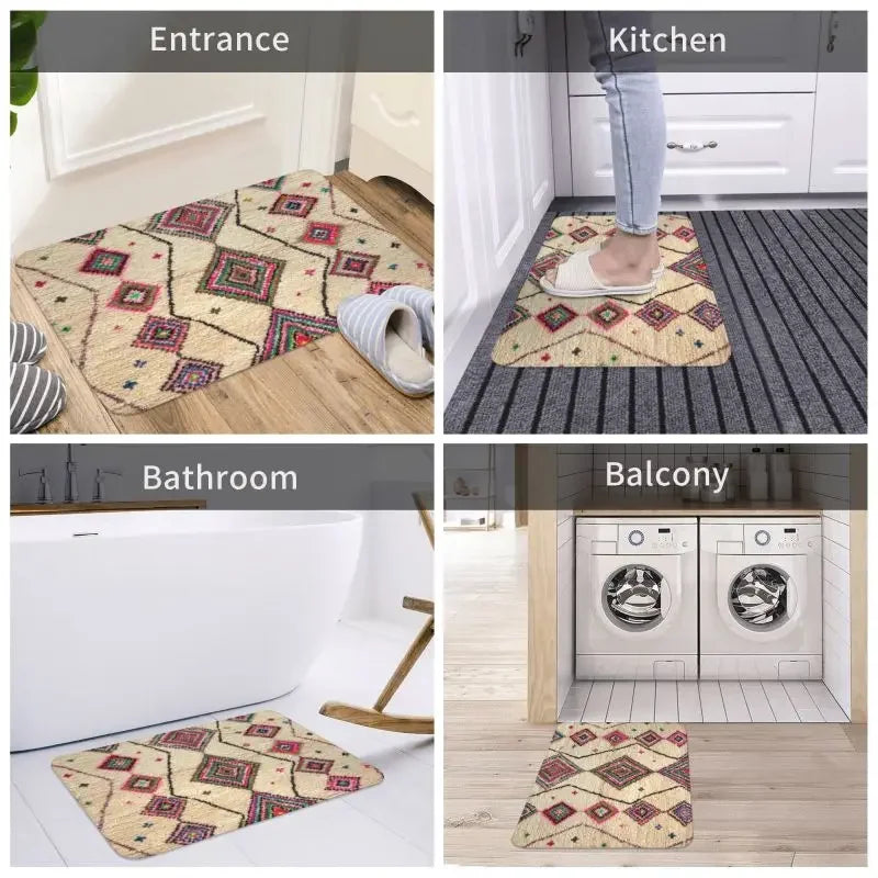 Moroccan Berber Rug Boho Style Front Door Mat Anti-Slip Antique Bohemian Geometric Doormat Floor Bathroom Entrance Rug Carpet