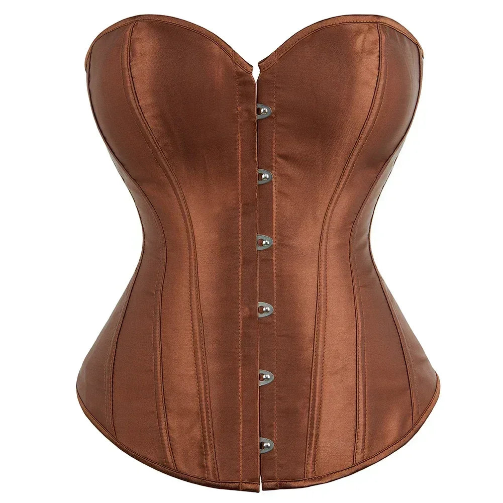 Formvana Satin Overbust Corset Simple Vintage Elegant Bustier Plastic Boned Waist Cincher Shapewear Gothic Sexy Korset Plus Size