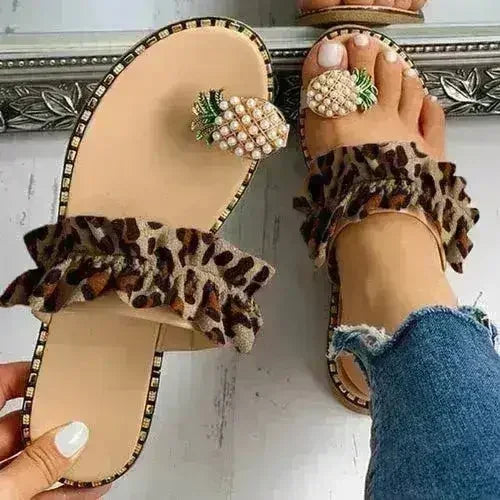 Flat Toe Casual Womens Slippers Pineapple Pearl Beach Slides
