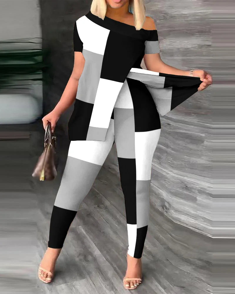 Spring Summer Printing Fashion New Suit 2-piece set Women