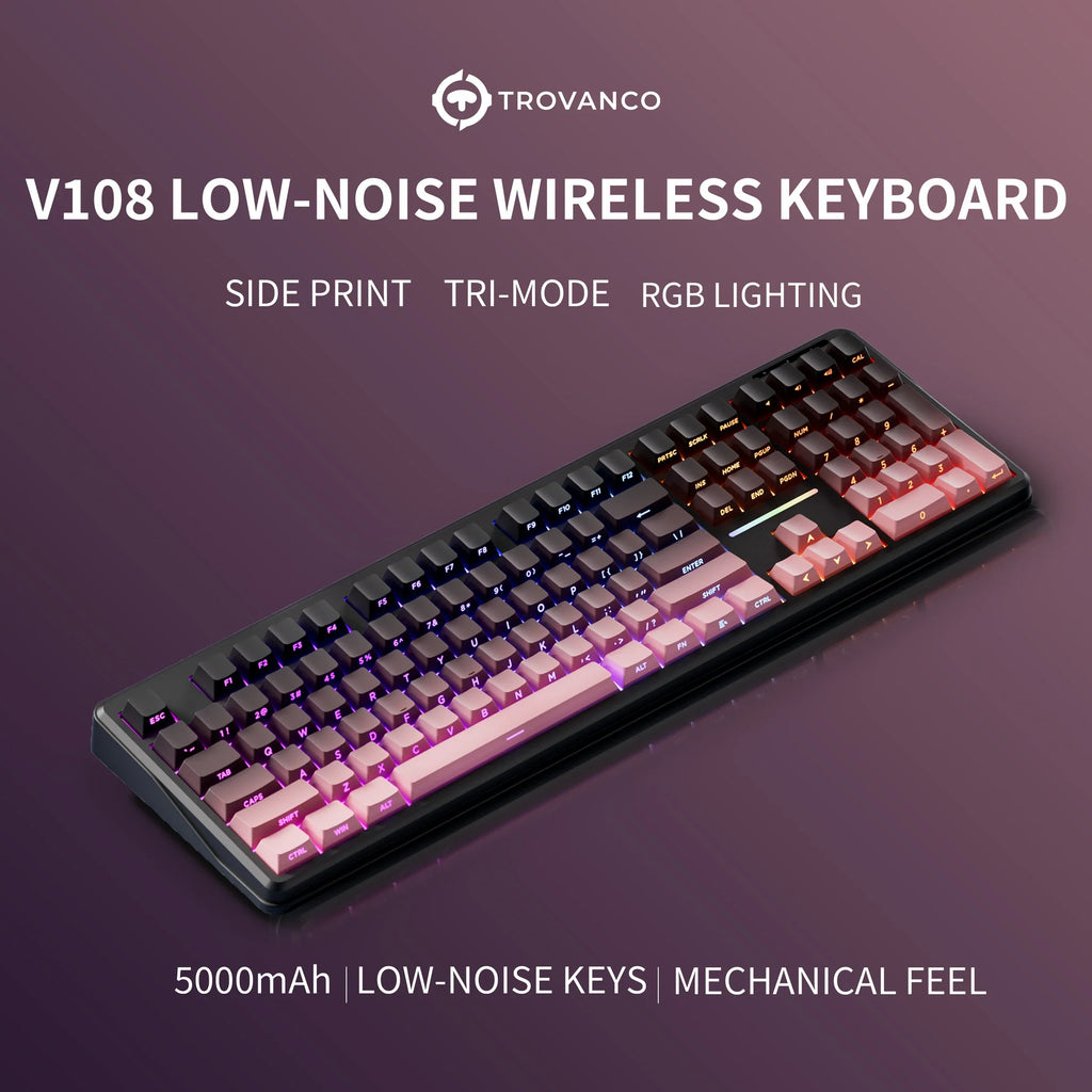 V108 Bluetooth Keyboard  Office Low Noise 2.4G Wired&Wireless Full Layout with RGB Backlit Membrane