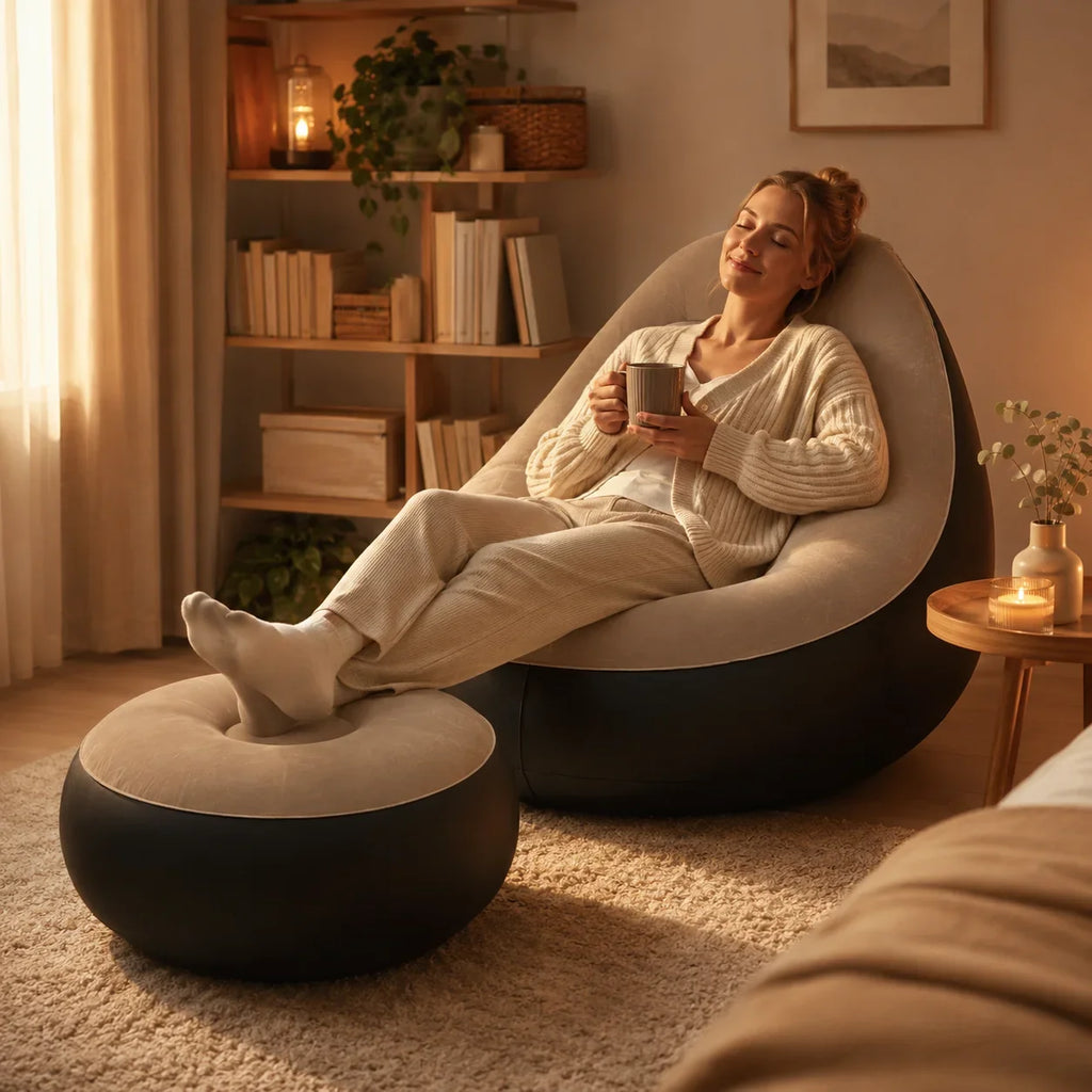 1PC Nflatable Air Sofa Chair with Footrest, Portable Lounge Chair Set