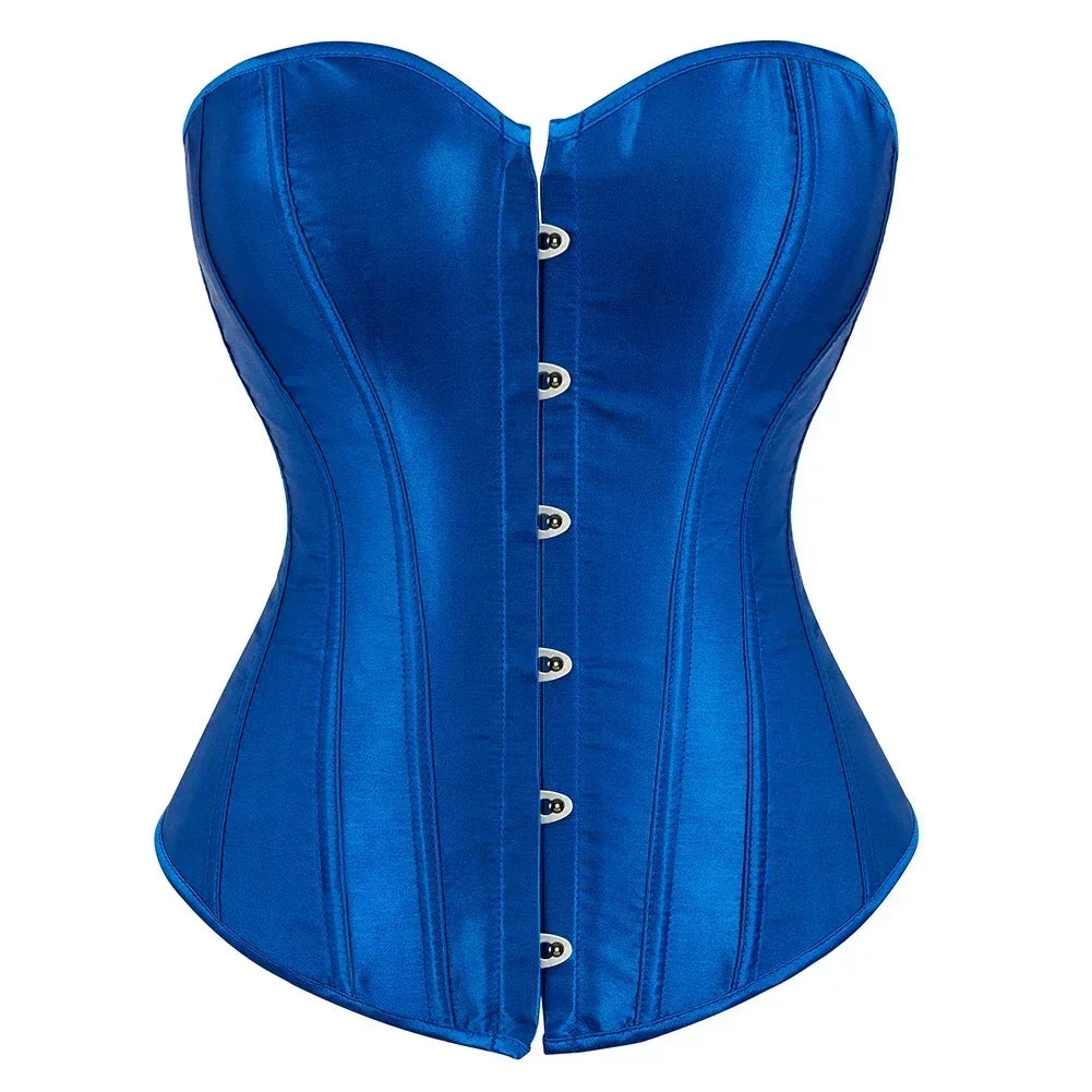 Formvana Satin Overbust Corset Simple Vintage Elegant Bustier Plastic Boned Waist Cincher Shapewear Gothic Sexy Korset Plus Size