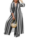 Elegant 2-piece Sets for Women Fall Winter Outfits Pants Suit with Long Shirt Blouse Full Sleeve Striped Plus Size Matching Sets