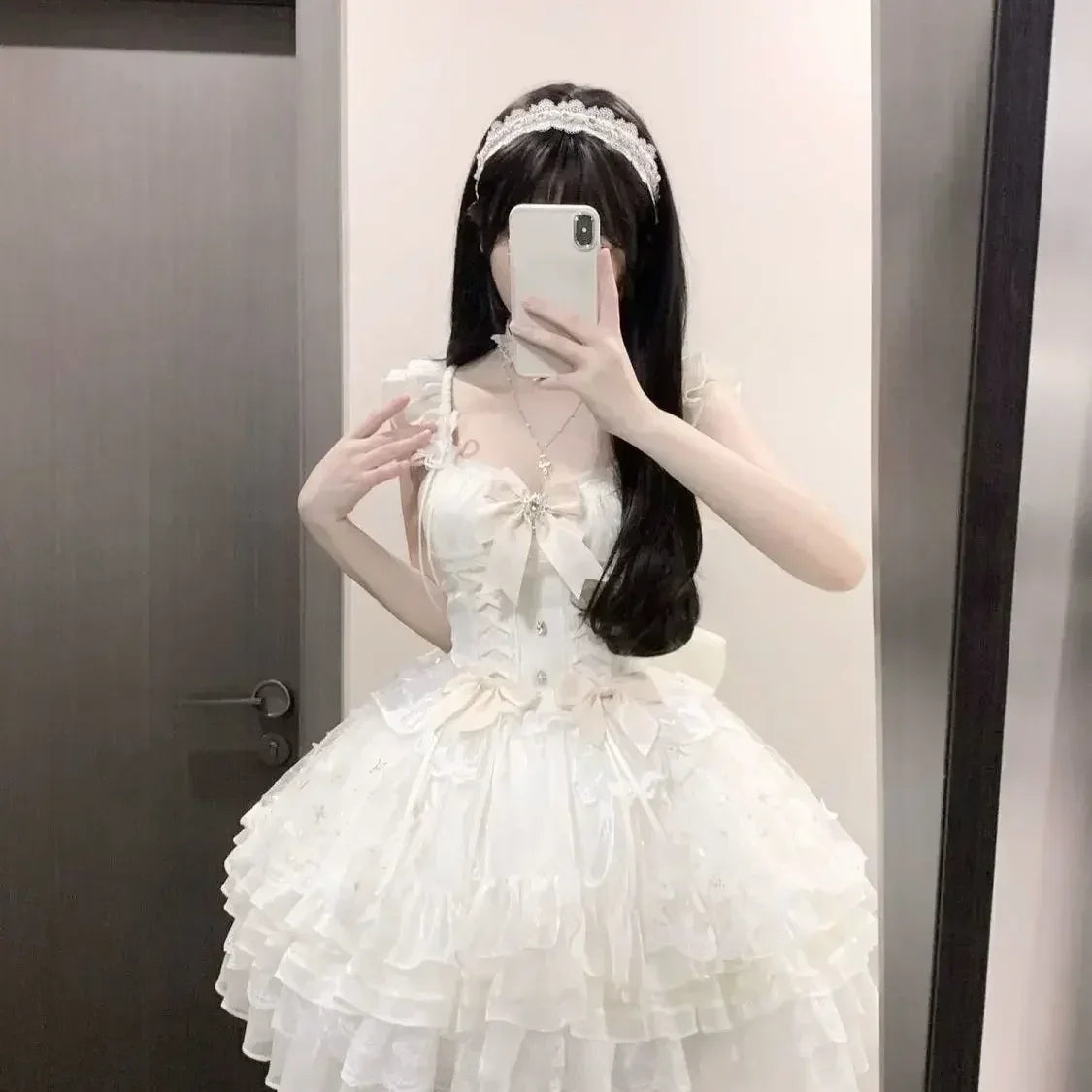 Summer Sweet Lolita Y2k Mini Dresses Women Lace Patchwork Short Sleeve Elegant Bandage French Vintage Short Party Dress Female