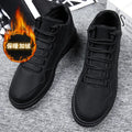 Keep Warm Men's Red High-Top Leather Skate Shoes Flat Lace-Up Sneakers Versatile Casual Streetwear Non-Slip Grip Sole Footwear