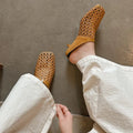 2026 Women Slippers Square Toe Med Heel Women Shoes Roman Black Women Sandals Gladiator Handmade Ladies Modern Slippers
