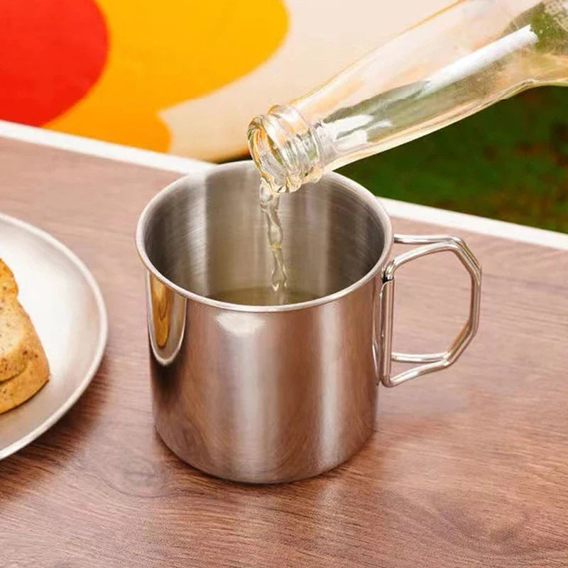 1pc Stainless Steel Folding Handle Cup Portable Carabiner Cup Outdoor