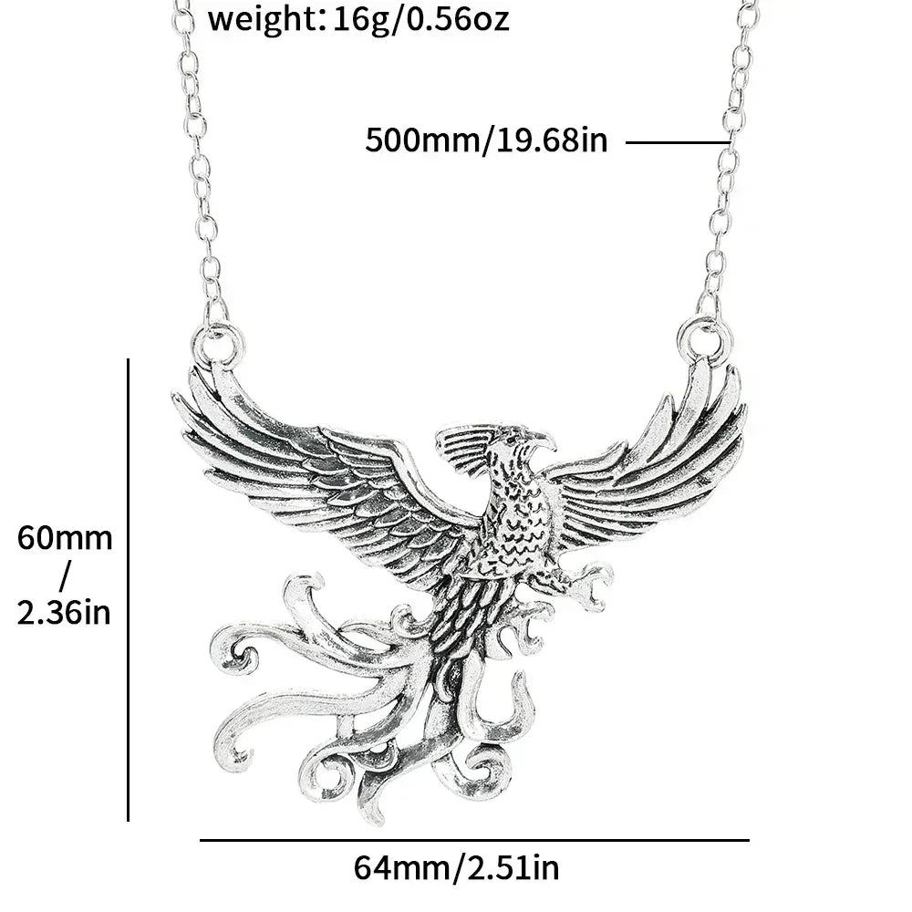 Exaggerated Vintage Silver Color Phoenix Pendant Necklace Classic TV Shows Creative Accessories Men Women Jewelry Accessories