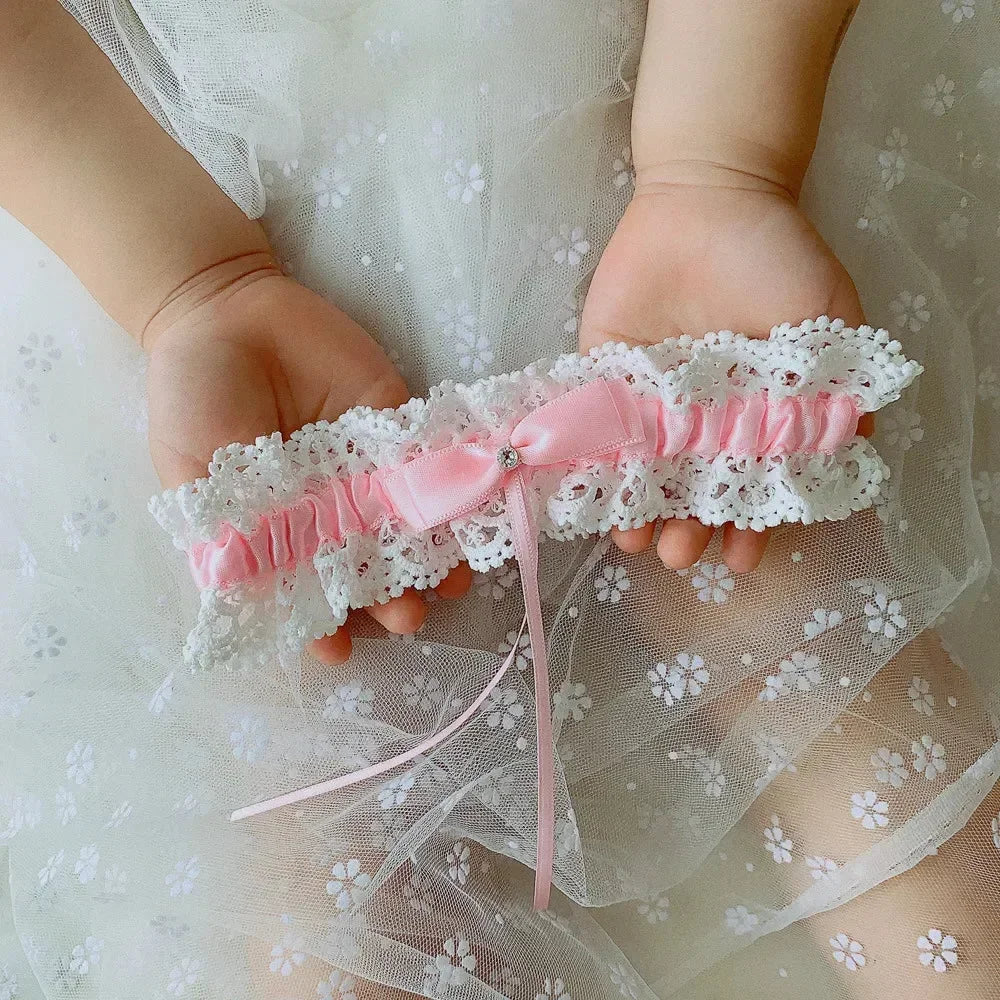 K03 2 PCS Sexy Lace Flower Crystal  Pearls Wedding Garter Belt Thigh Ring Bridal Leg Garter Stocking Garter Belt Girl Women