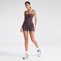 Women Square Neck Thin Strap Padded Sports Top High Waist Butt Lift Yoga Biker Shorts 2Pcs Soft Stretch Workout Matching Set