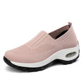 Breathable Mesh Slip-On Sports Shoes Comfortable Thick Bottom Heightening Walking Shoes for Women Casual round Toe Rubber Sole