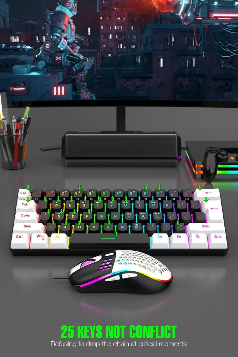 Wired 61-Key Mini Keyboard and Mouse Combo with RGB Backlight - Keyboard Mouse Set for Desktop or Laptop Computers