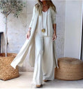 Sexy V Neck T-shirt Pants Jacket Set Office Lady Spring Autumn Solid Blouse Trousers Coat Three Piece Set Women Outfit 2023