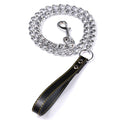 Metal Chain Dog Lead with Leather Style Handle Strong Control Leash Iron Dog Pets Supplies Collars Harnesses Chain Traction Rope